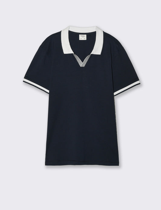Polo Collo Derby in Cotone Elasticizzato - Blu