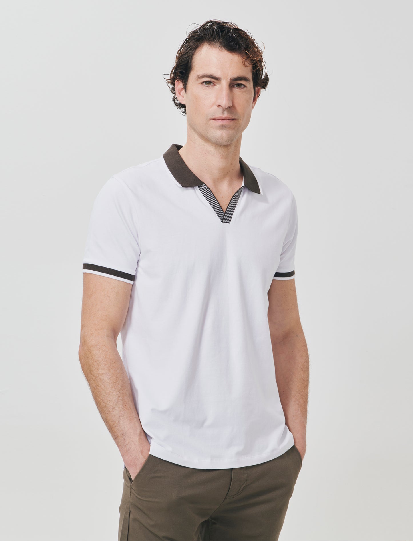 Polo Collo Derby in Cotone Elasticizzato - Bianco