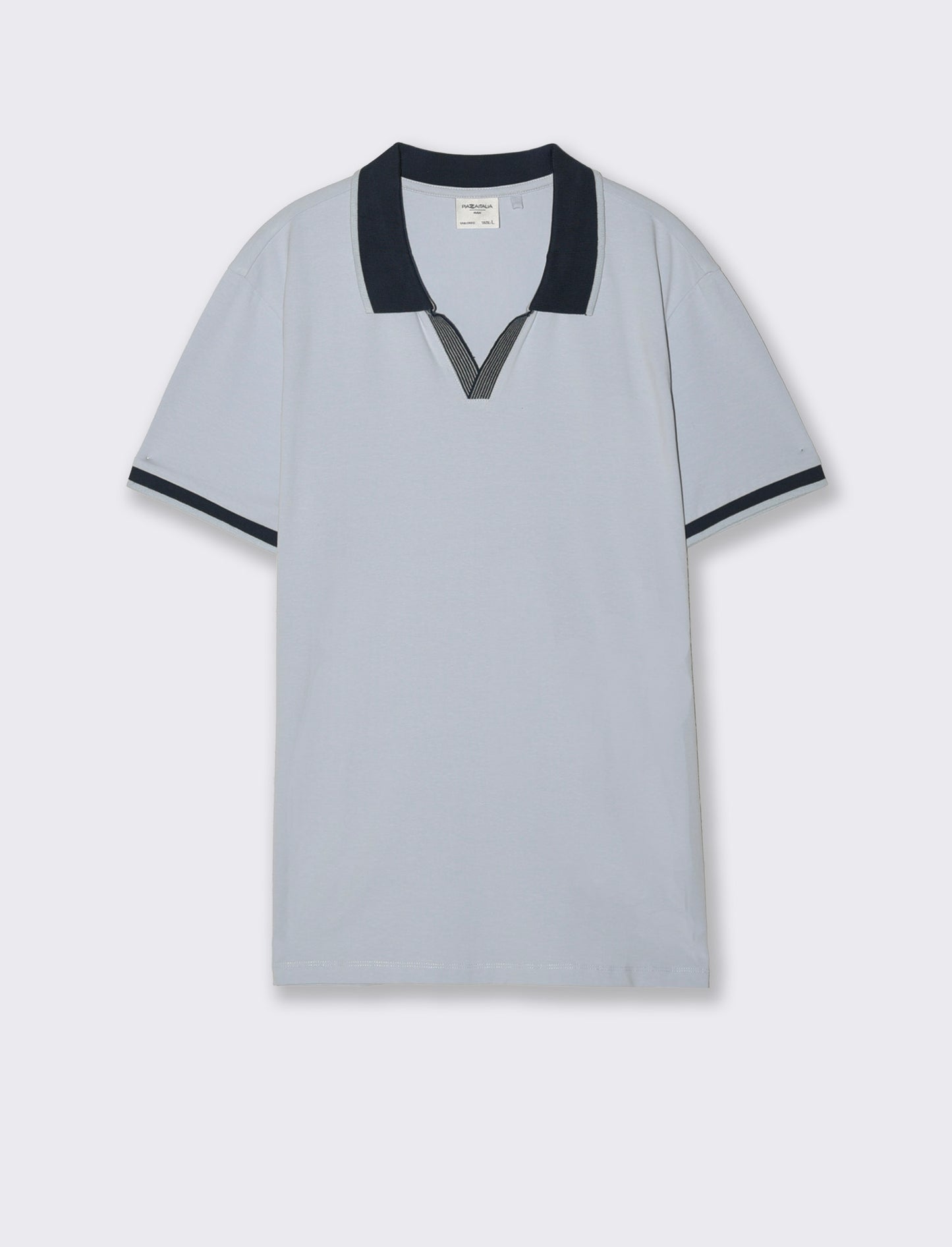 Stretch Cotton Polo Shirt with Derby Collar - Sky blue
