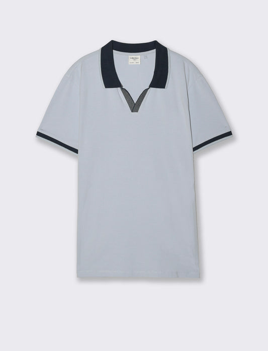 Polo Collo Derby in Cotone Elasticizzato - Celeste