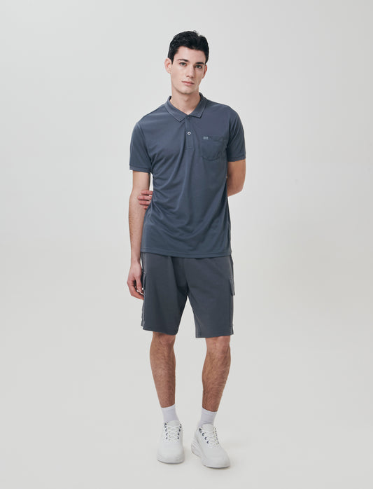 Basic polo with pocket and short sleeves - Blue