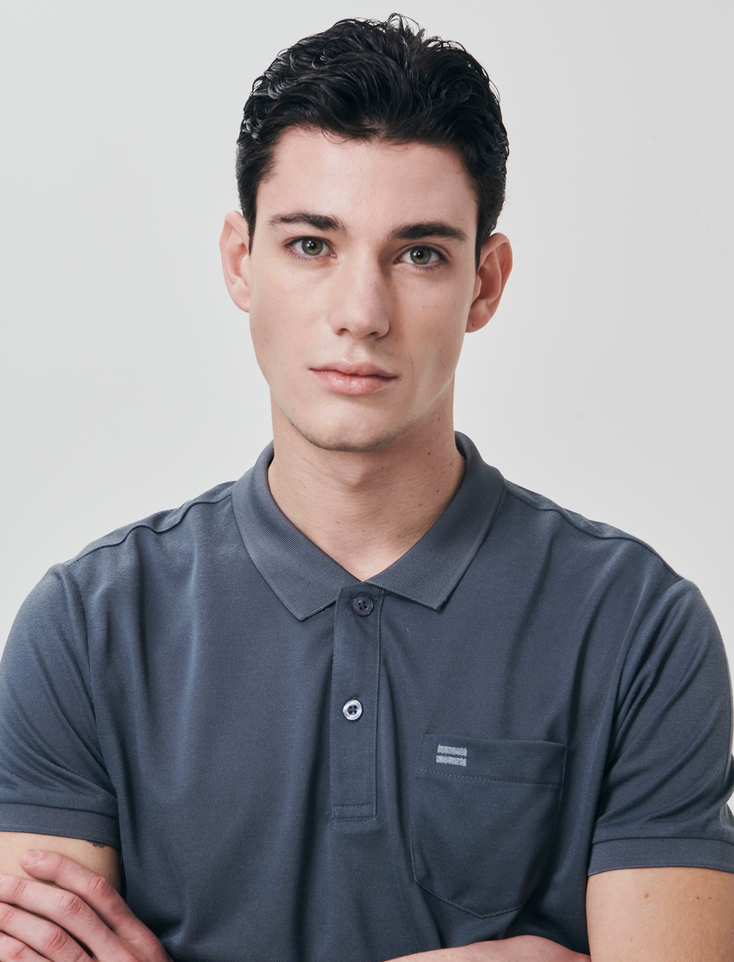 Basic polo with pocket and short sleeves - Blue
