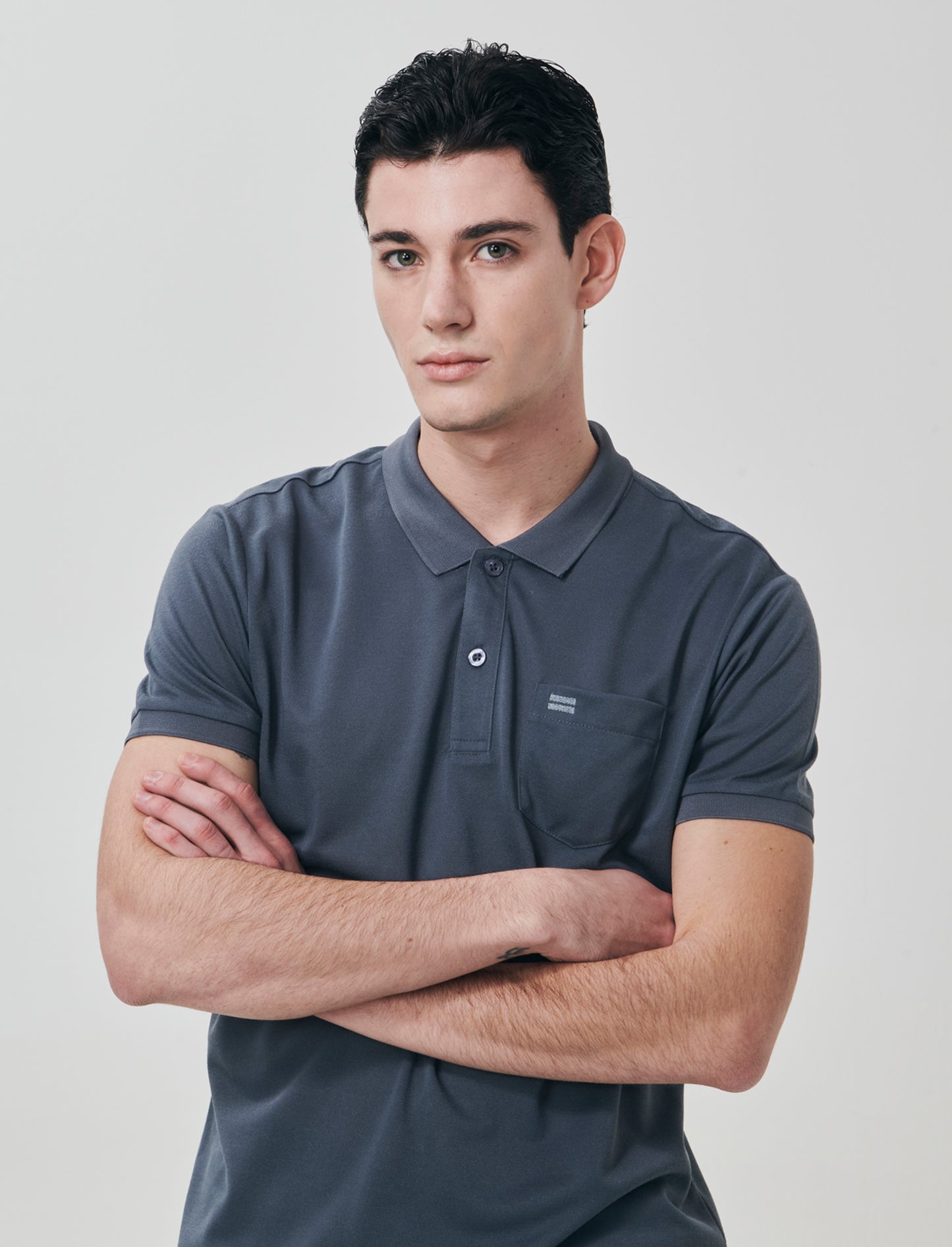 Basic polo with pocket and short sleeves - Blue