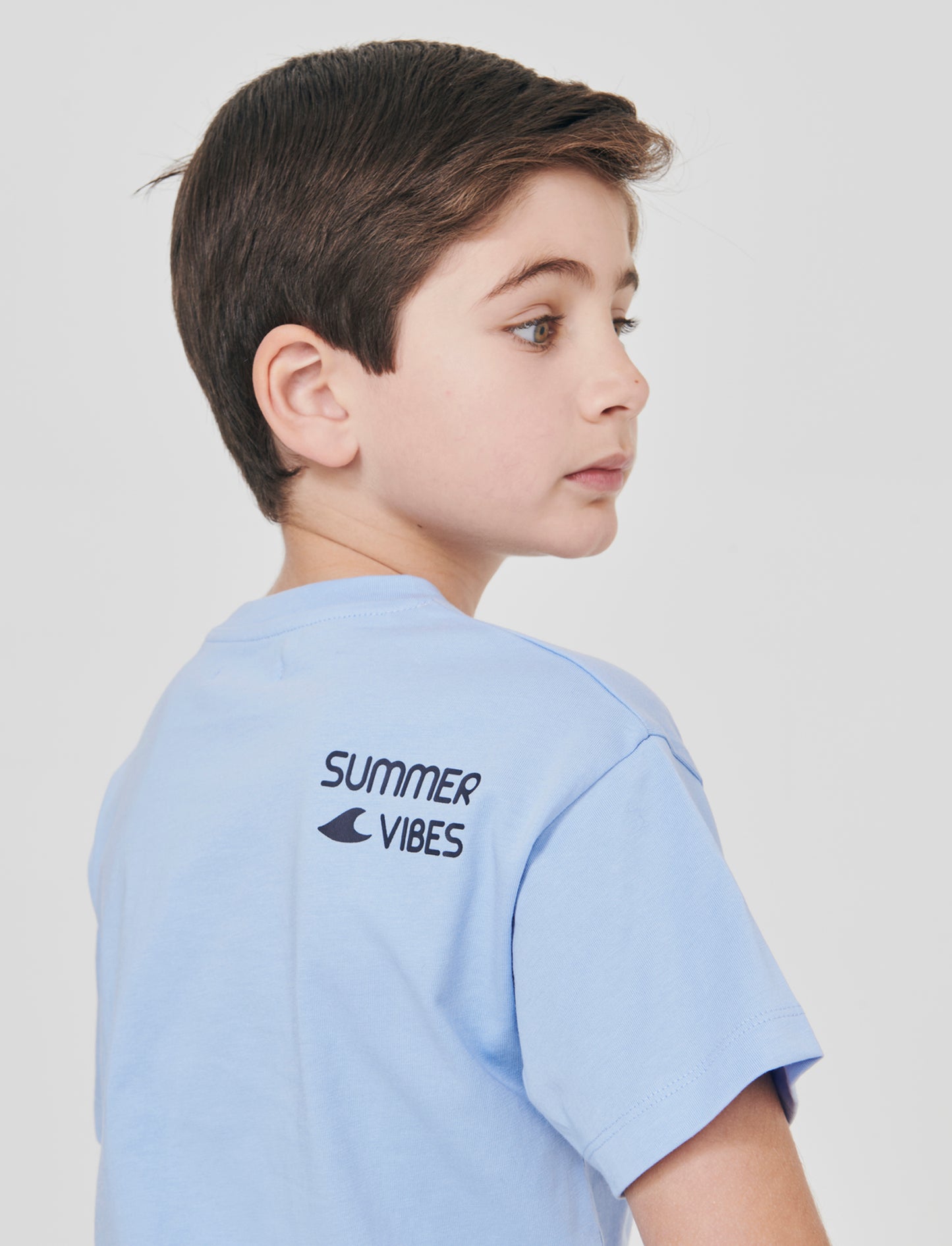 T-shirt giro collo con tasca in chambray - Azzurro