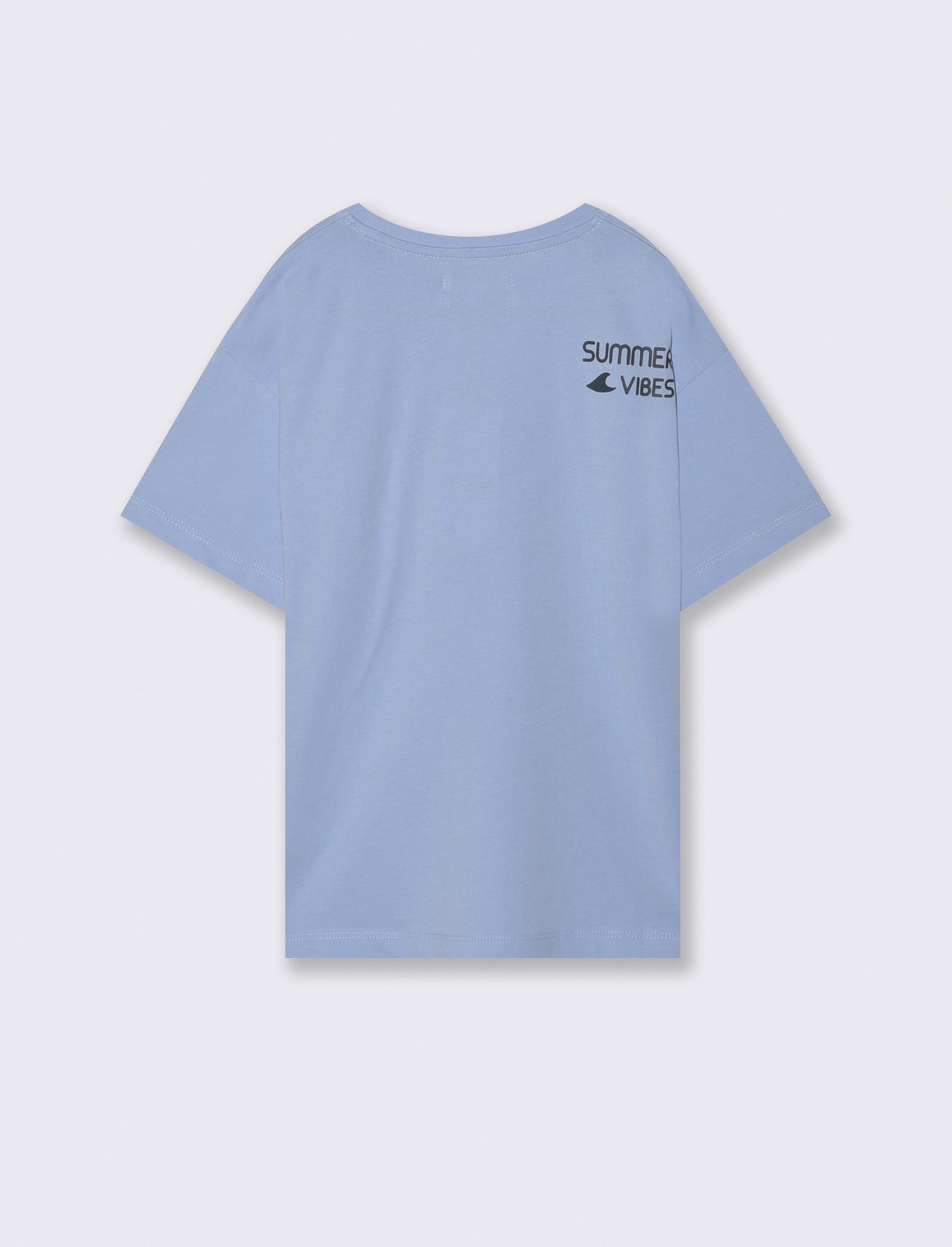 T-shirt giro collo con tasca in chambray - Azzurro