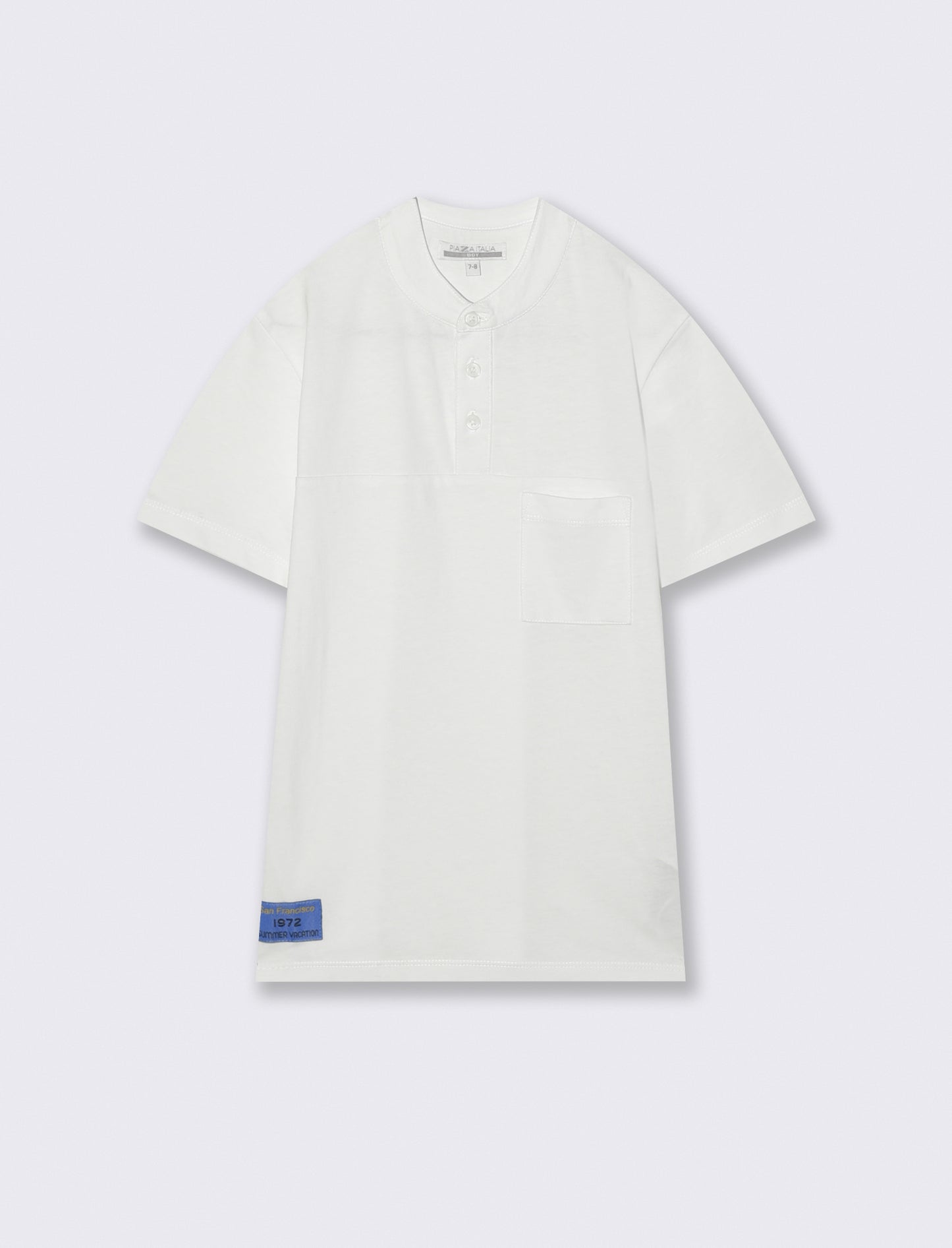 Korean collar T-shirt with elegant pocket - White