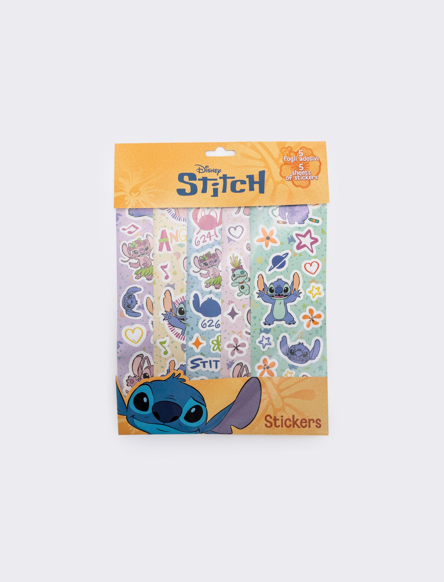 Adesivi Stitch 5 fogli 23x30 cm - Giallo