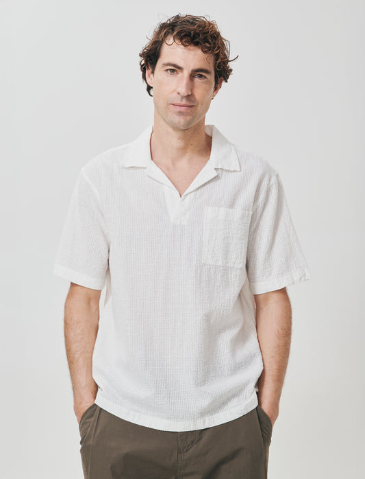 Short sleeve jacquard polo with mesh effect - White