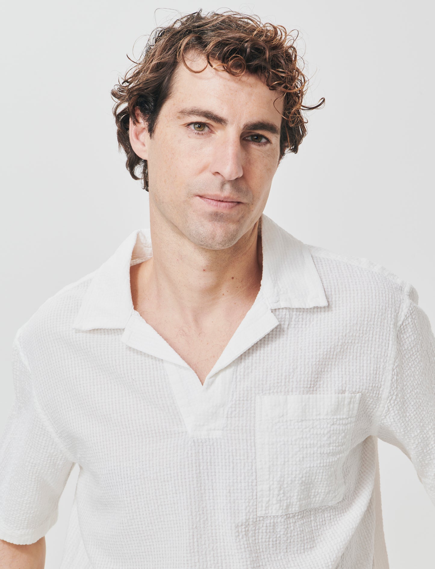 Short sleeve jacquard polo with mesh effect - White
