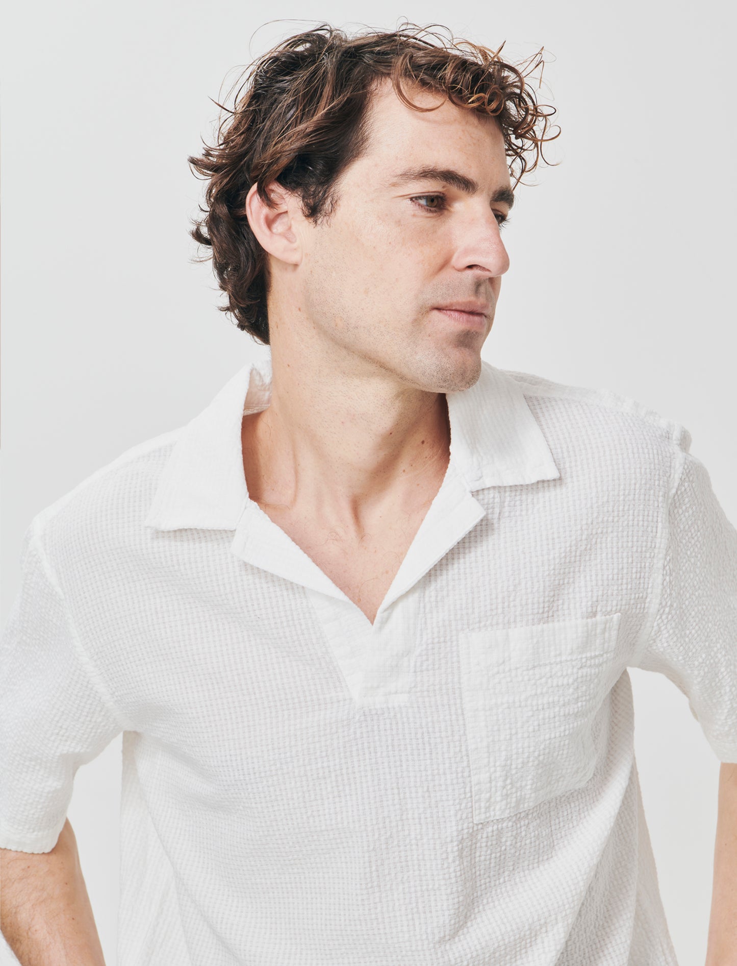 Short sleeve jacquard polo with mesh effect - White