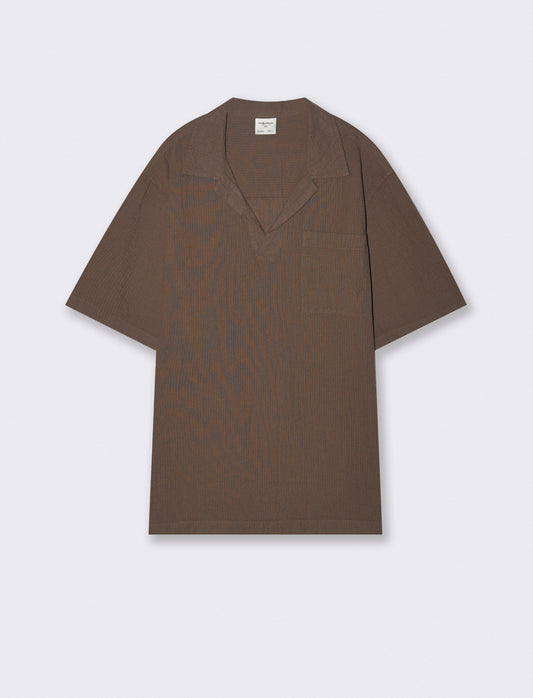 Polo jacquard effetto garza maniche corte - Grigio fango