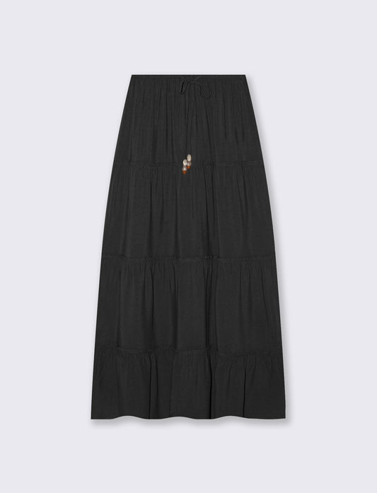 Long skirt with drawstring at the waist - Black