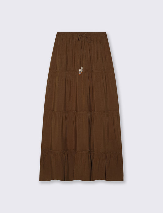 Gonna lunga con coulisse in vita - Marrone cioccolato