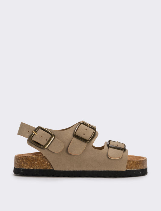 Microfiber Children's Sandal with Buckles - Beige