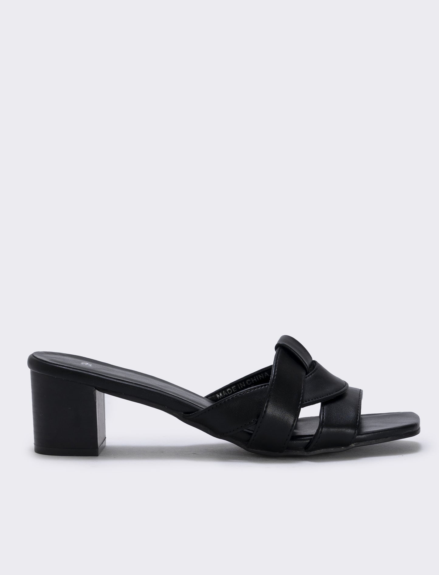 Polyurethane mules with wood effect heel - Black