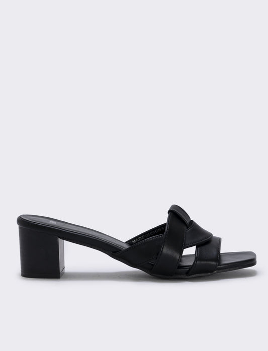 Mule in poliuretano con tacco effetto legno - Nero