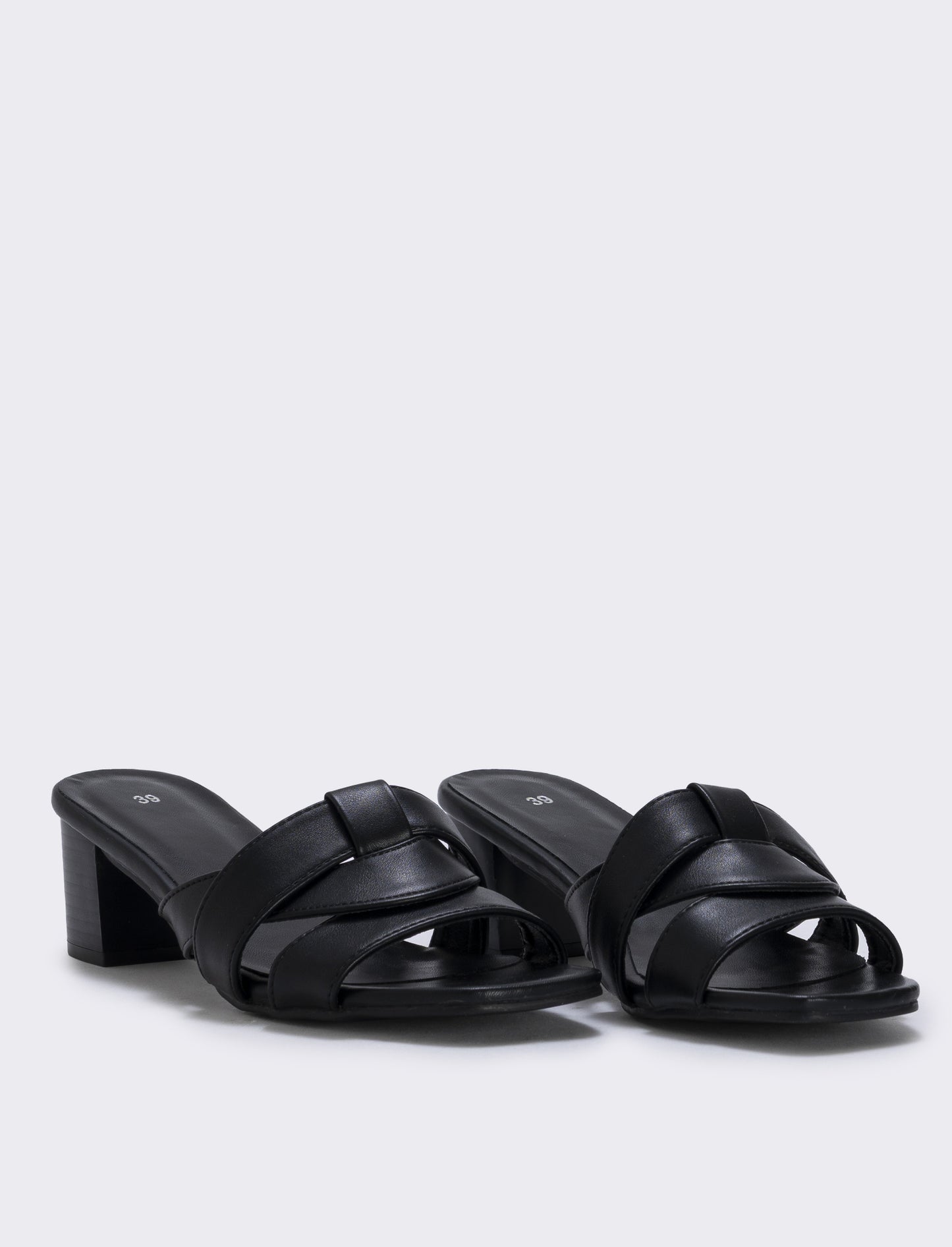Polyurethane mules with wood effect heel - Black