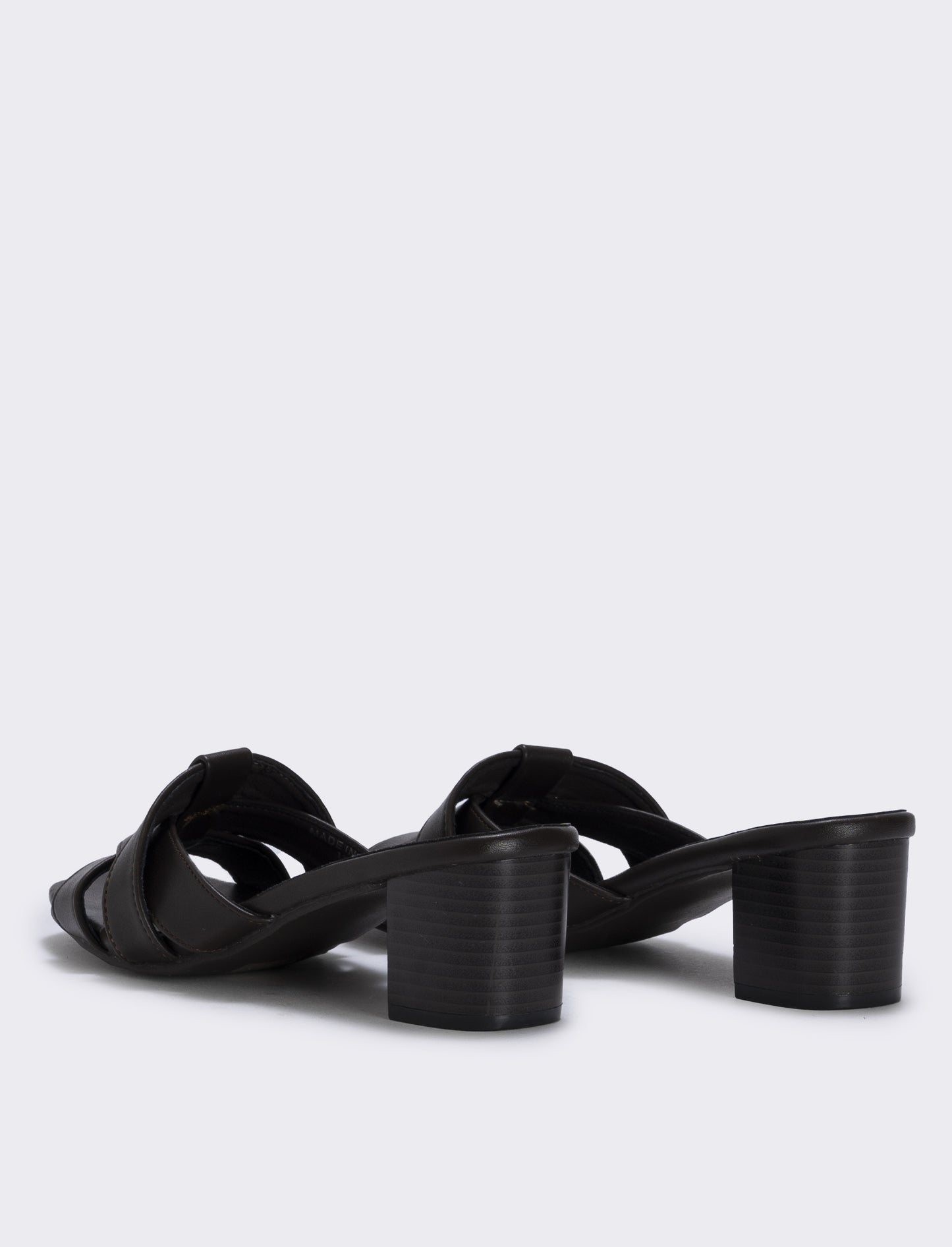 Mule in poliuretano con tacco effetto legno - Testa di moro
