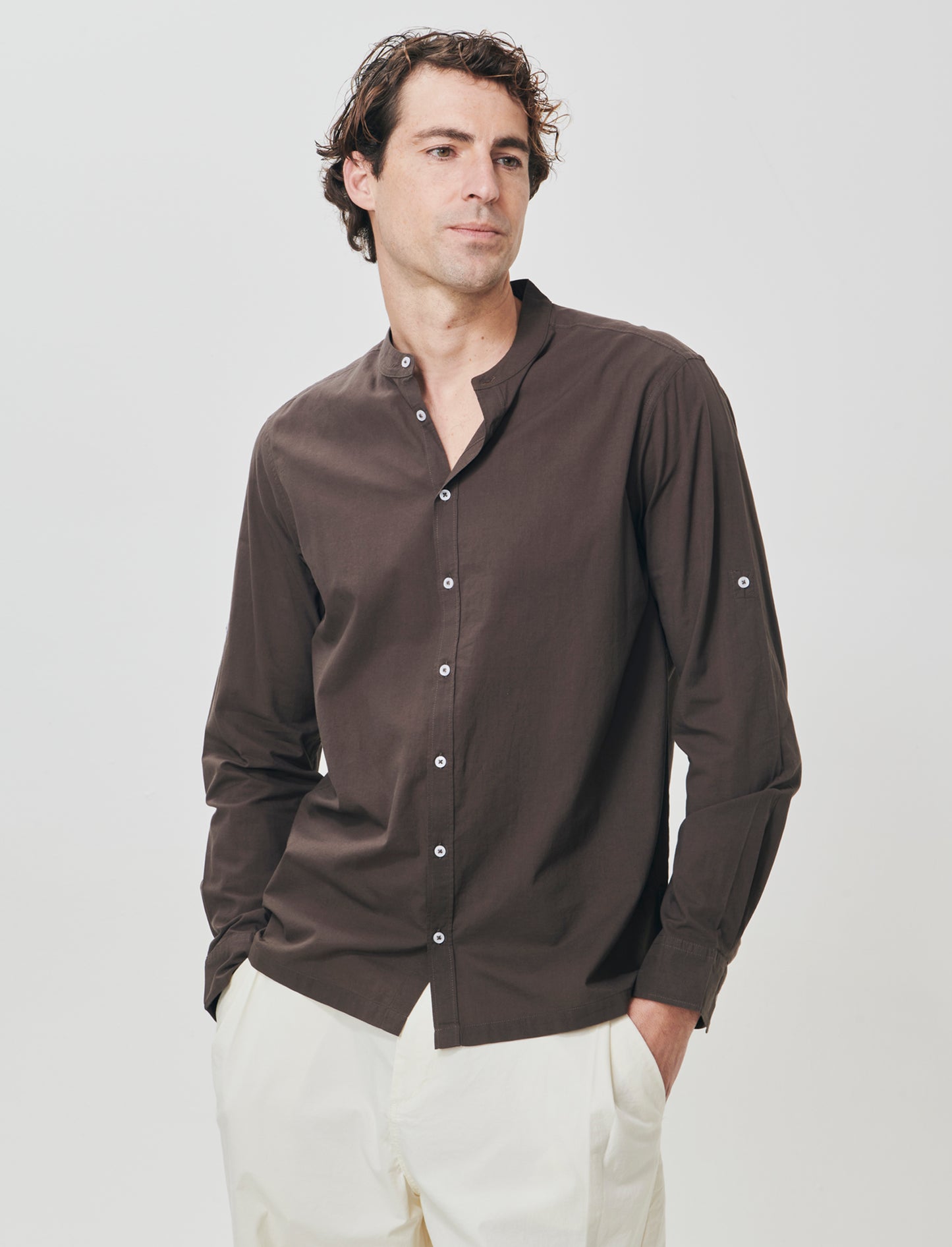 Camicia coreana in voile leggero - Moro
