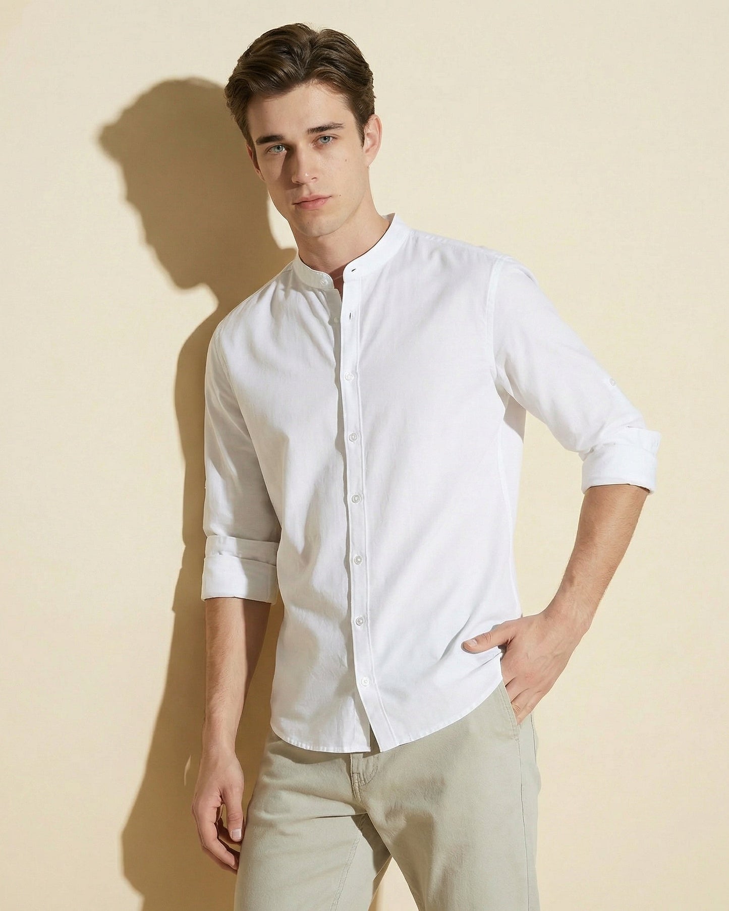 Camicia coreana in voile leggero - Bianco