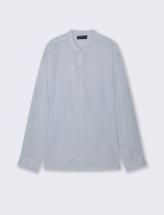 Camicia coreana in voile leggero - Celeste polvere