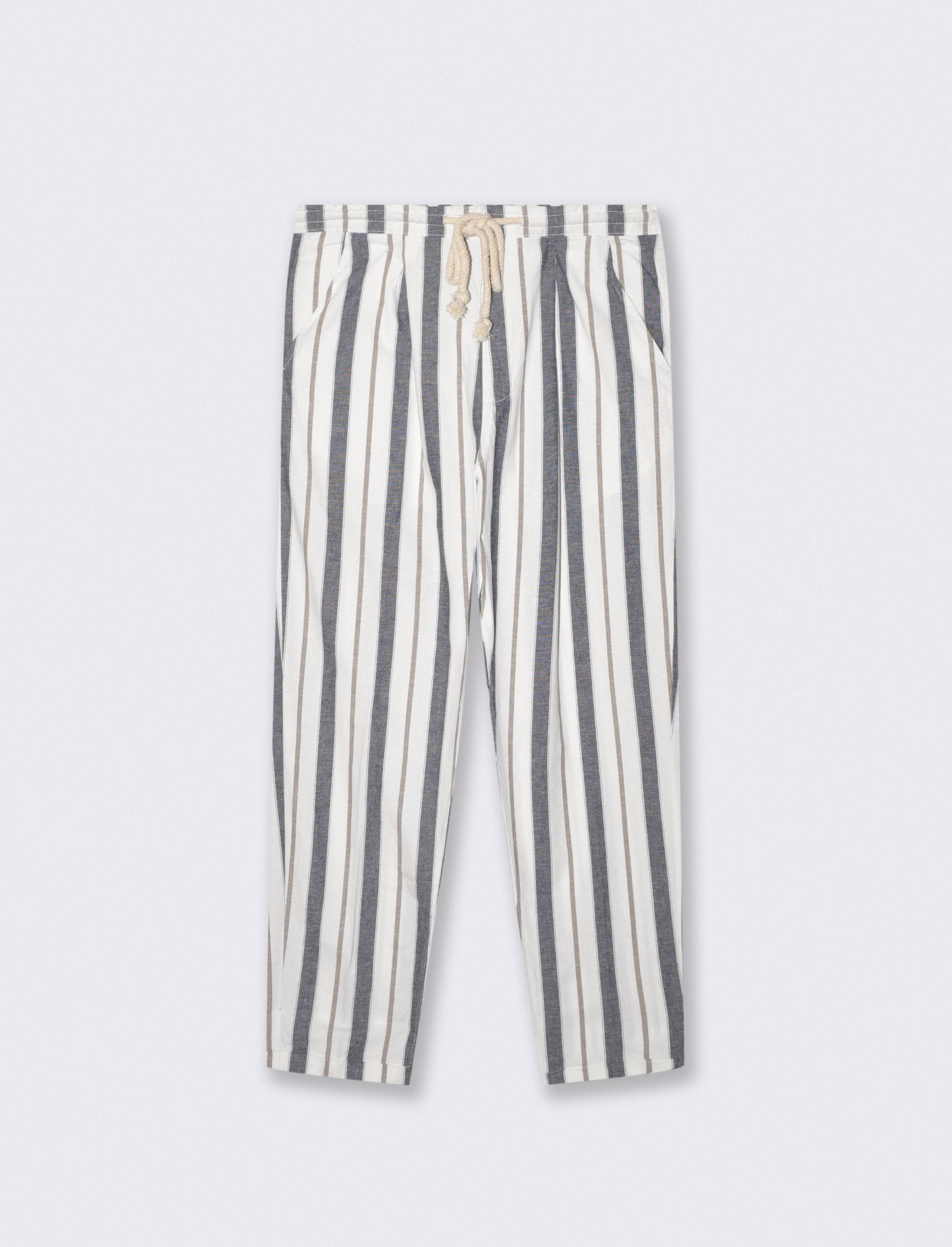 Pantaloni jogger a righe in misto lino - Blu