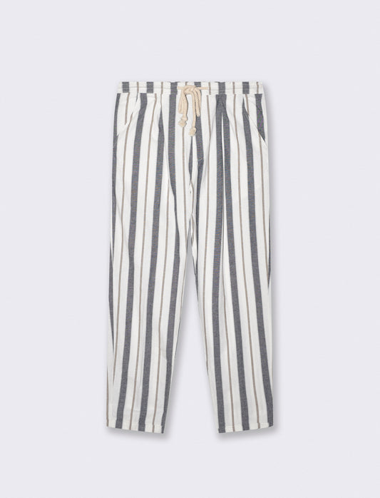 Pantaloni jogger a righe in misto lino - Blu