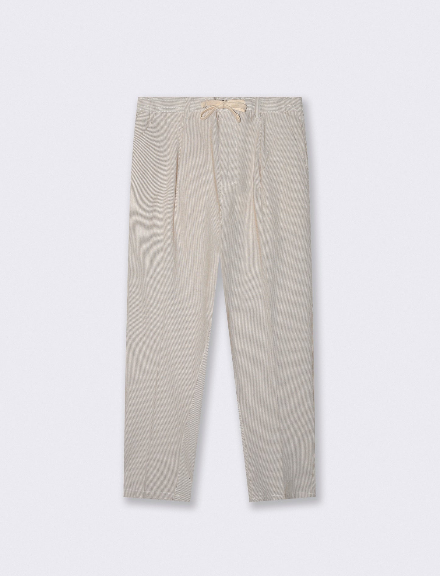 PANTALONI CHINO JOGGER MISTO LINO A RIGHE - Beige
