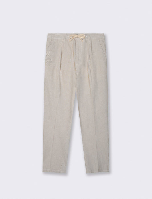 Pantaloni Chino Jogger Misto Lino Rigati - Beige