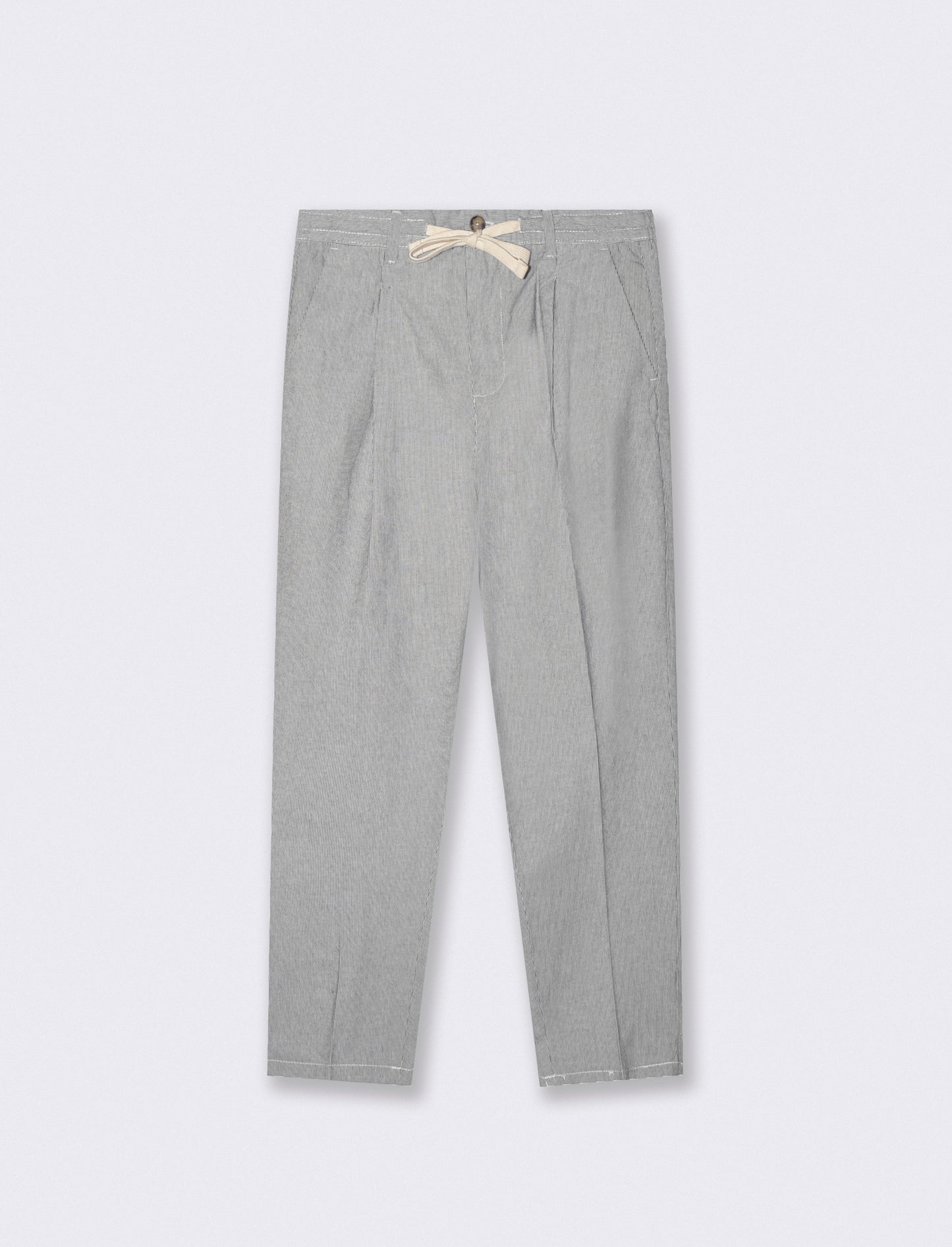 Pantaloni Chino Jogger Misto Lino Rigati - Blu