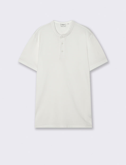 Polo coreana in piquet con colletto - Bianco