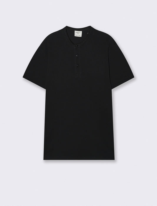 Polo coreana in piquet con colletto - Nero