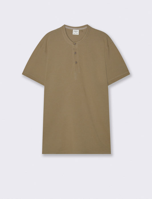 Polo coreana in piquet con colletto - Verde kaki
