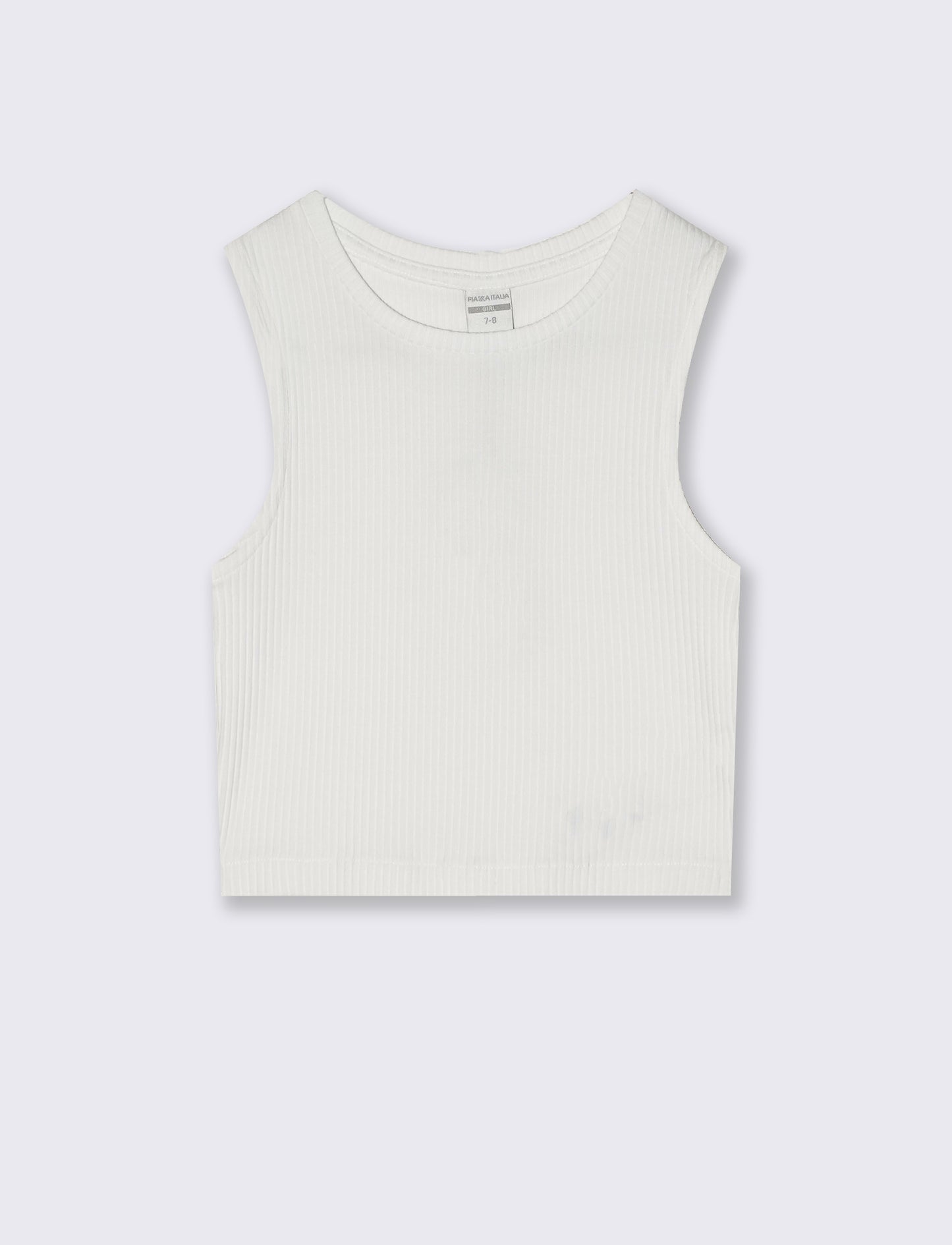 Top cropped in tessuto elastico girocollo - Bianco