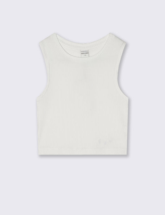 Top cropped in tessuto elastico girocollo - Bianco