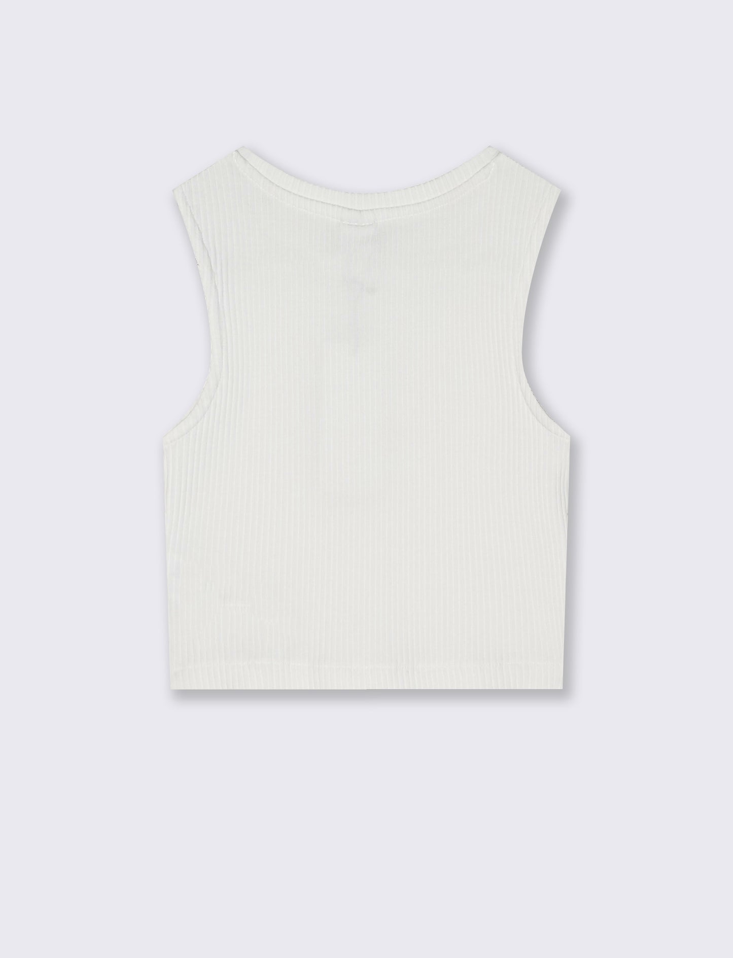 Top cropped in tessuto elastico girocollo - Bianco