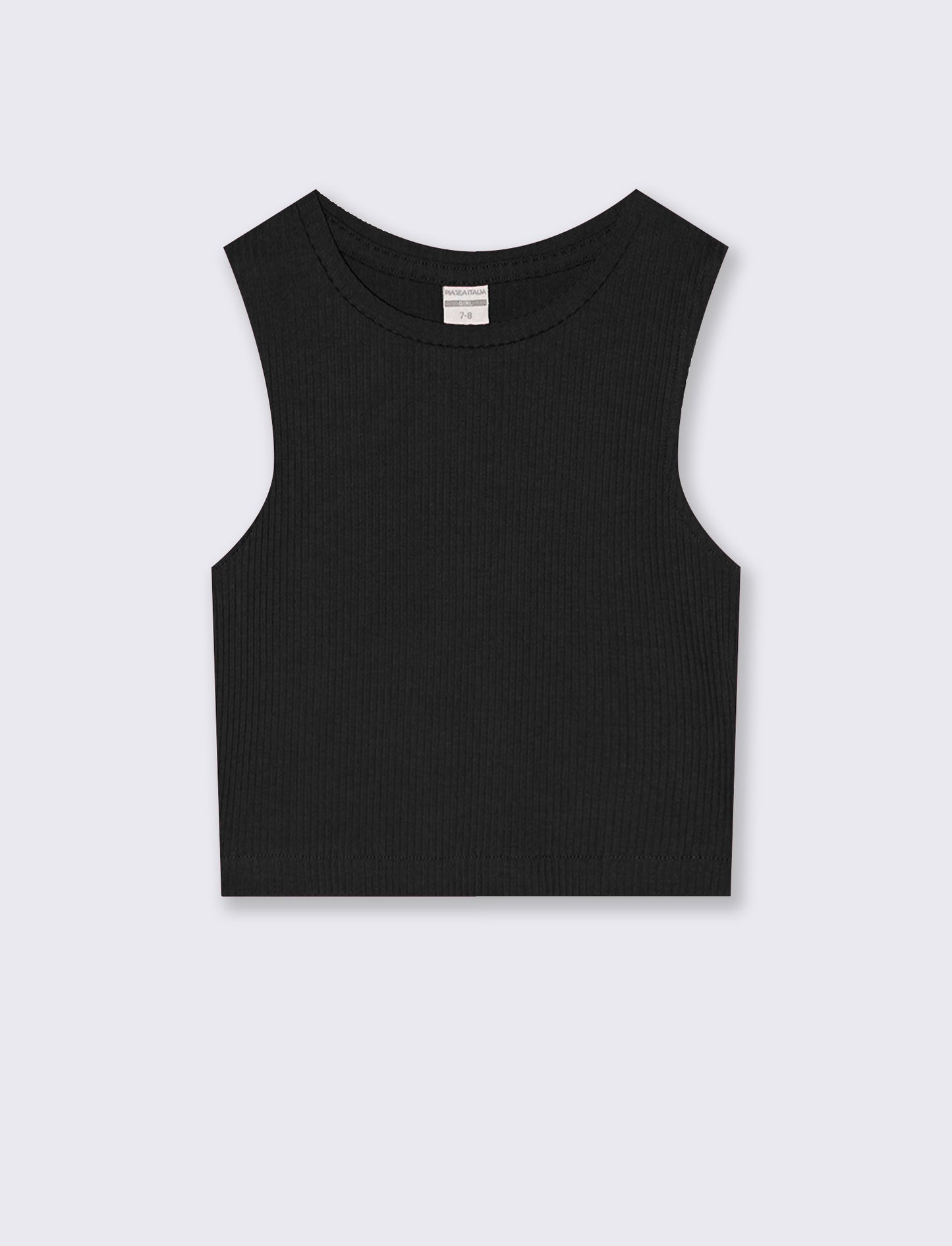 Top cropped in tessuto elastico girocollo - Nero