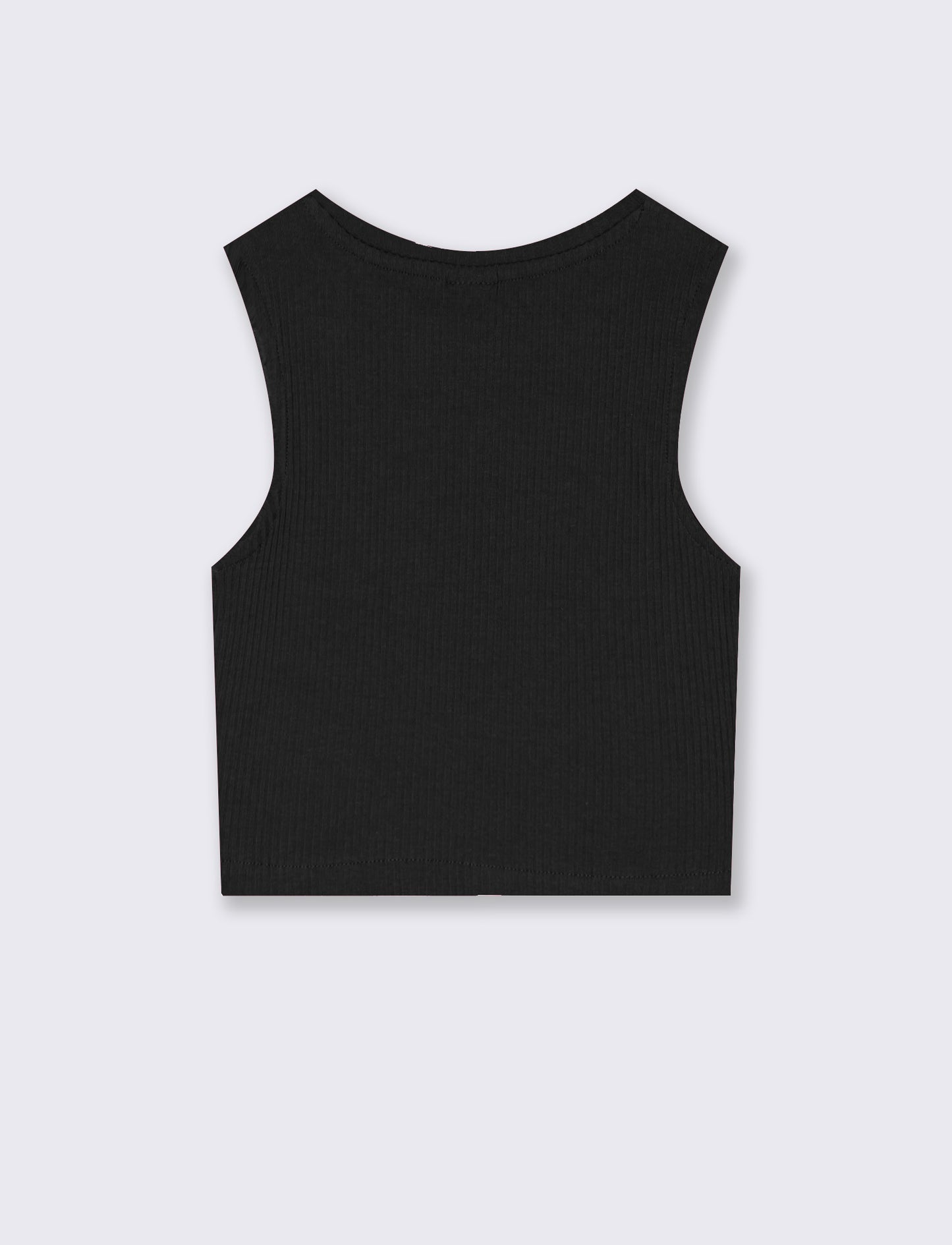 Top cropped in tessuto elastico girocollo - Nero