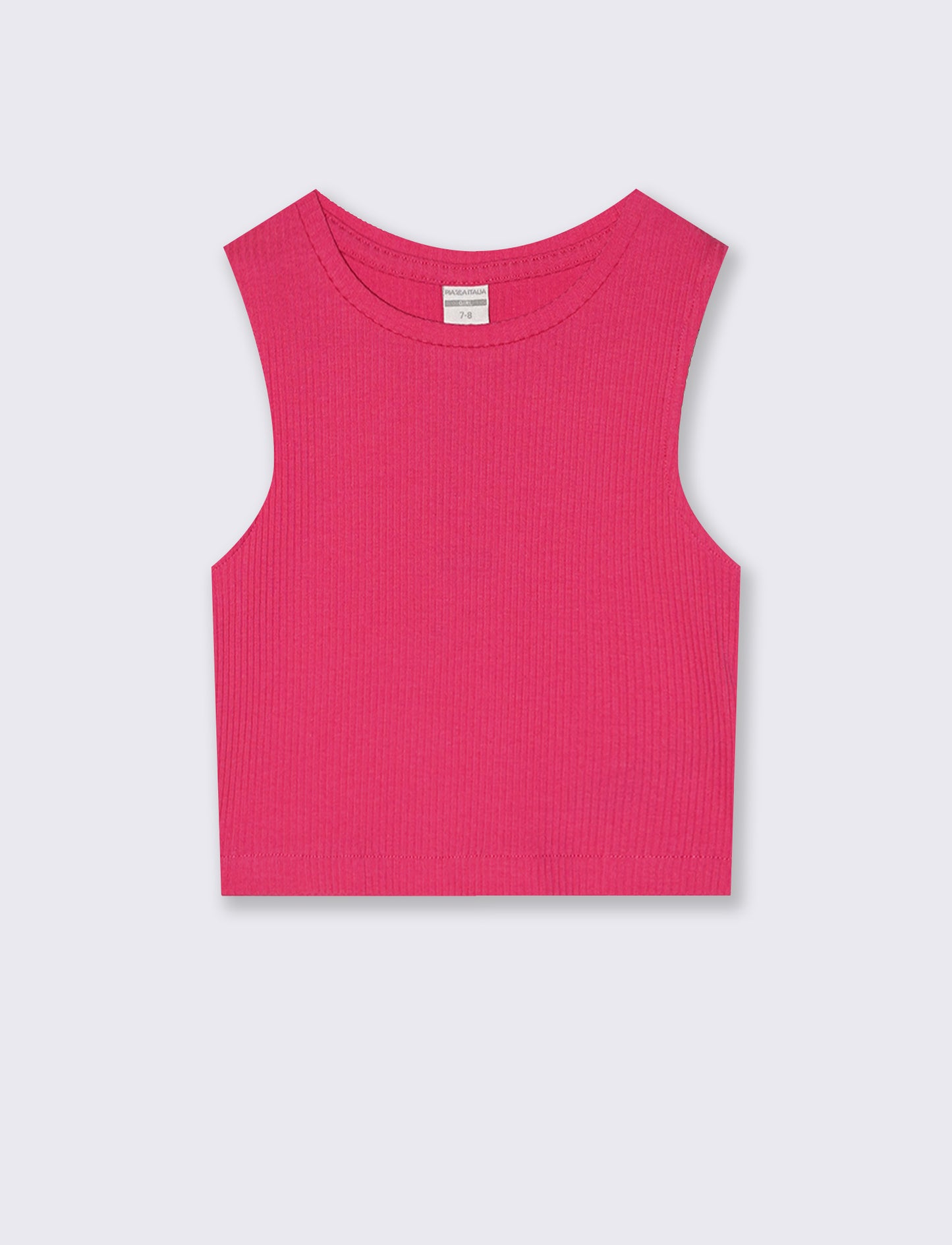 Top cropped in tessuto elastico girocollo - Fuxia