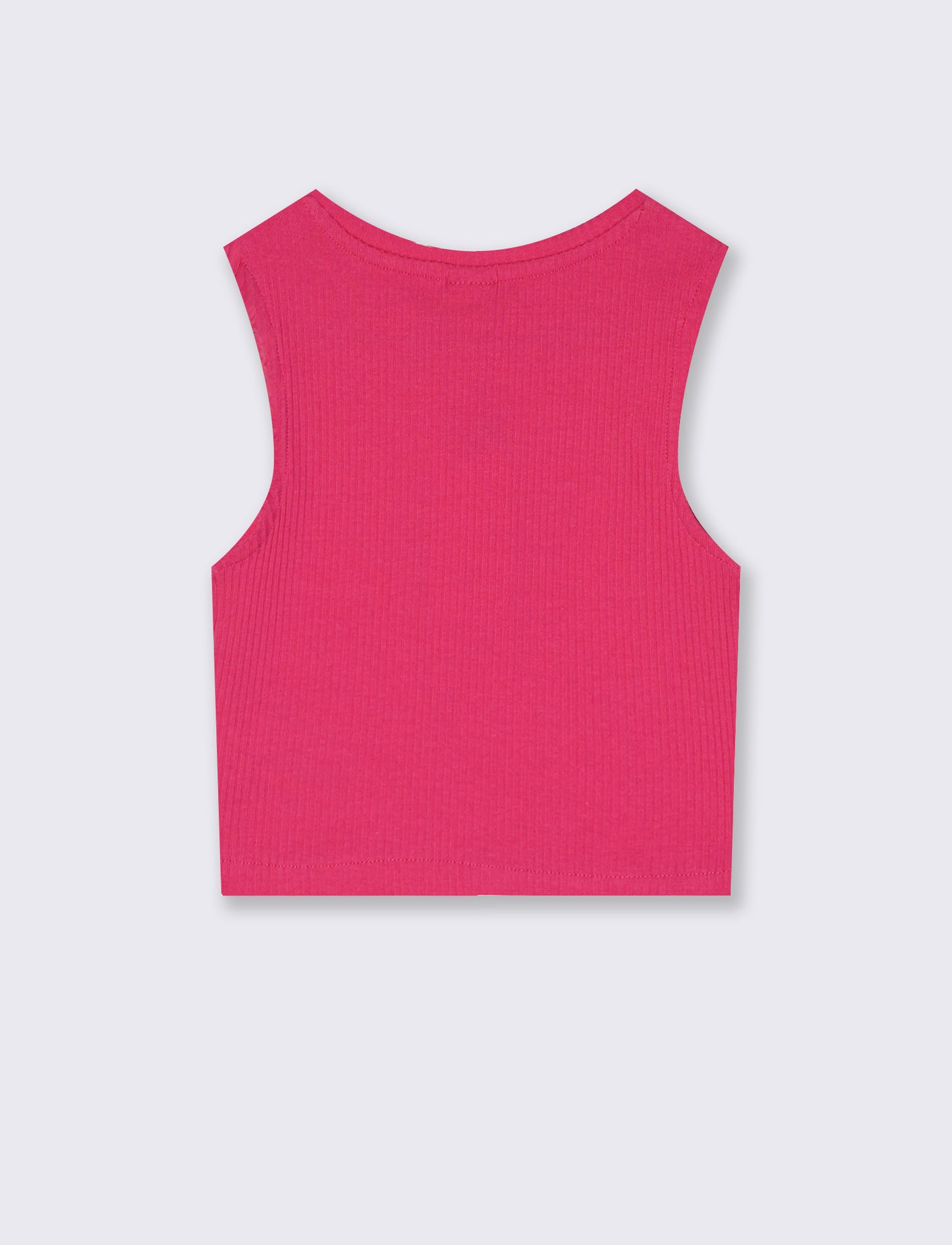 Top cropped in tessuto elastico girocollo - Fuxia