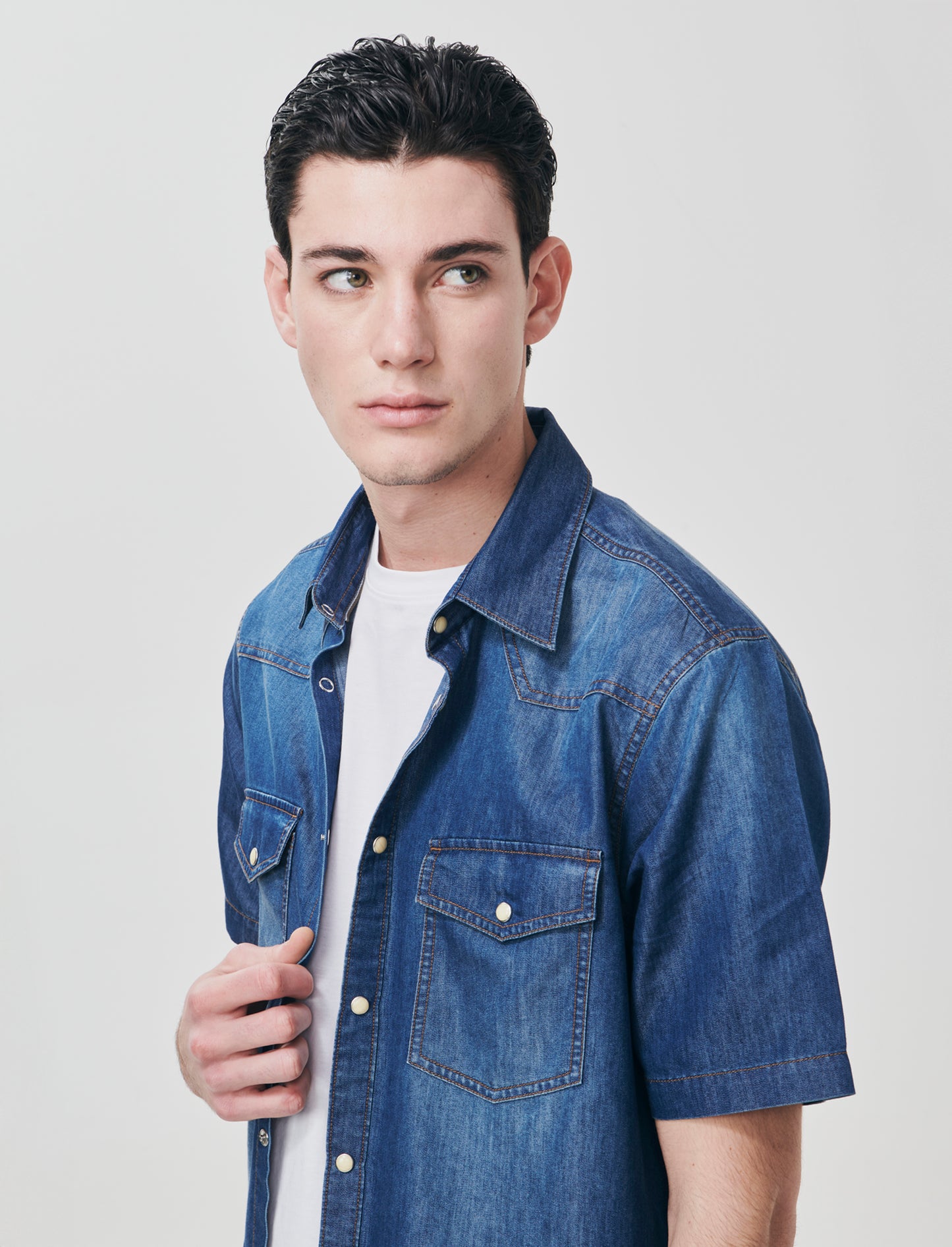 Lightweight denim shirt short sleeves - Blue