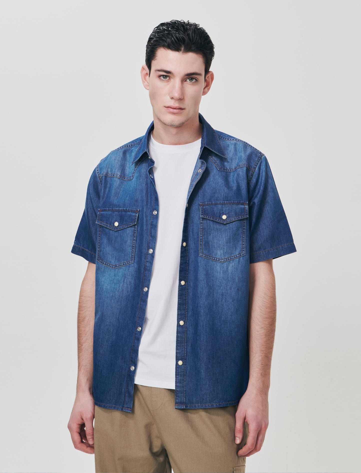 Lightweight denim shirt short sleeves - Blue