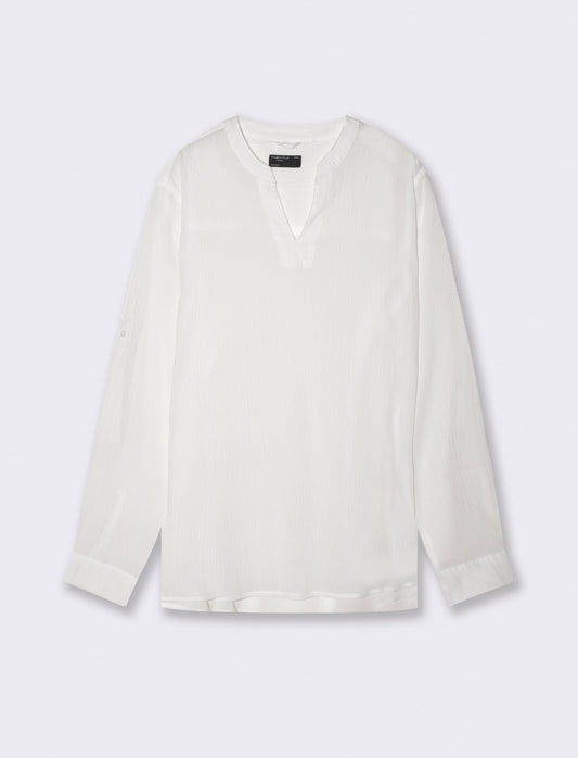 Korean-style cotton crepe effect top - White