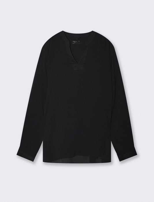Korean-style cotton crepe effect top - Black
