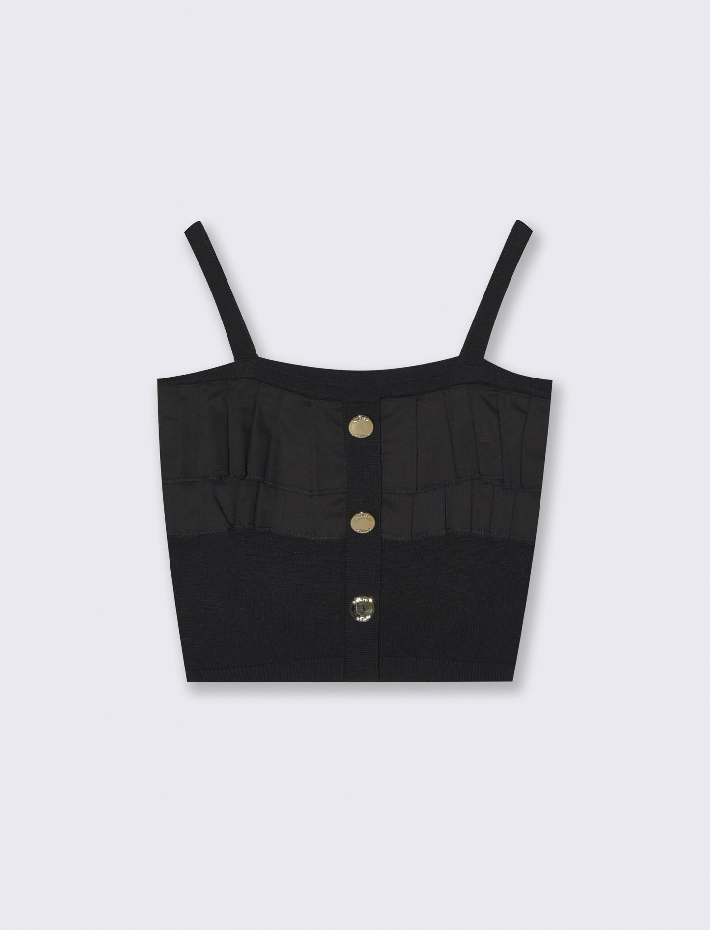 Top elegante in maglia con balze e bottoni - Nero
