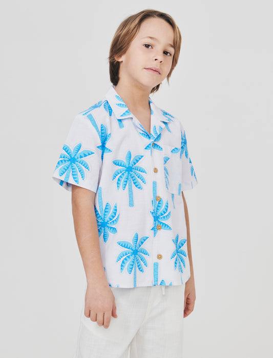 Korean collar shirt in linen blend - Multicolor