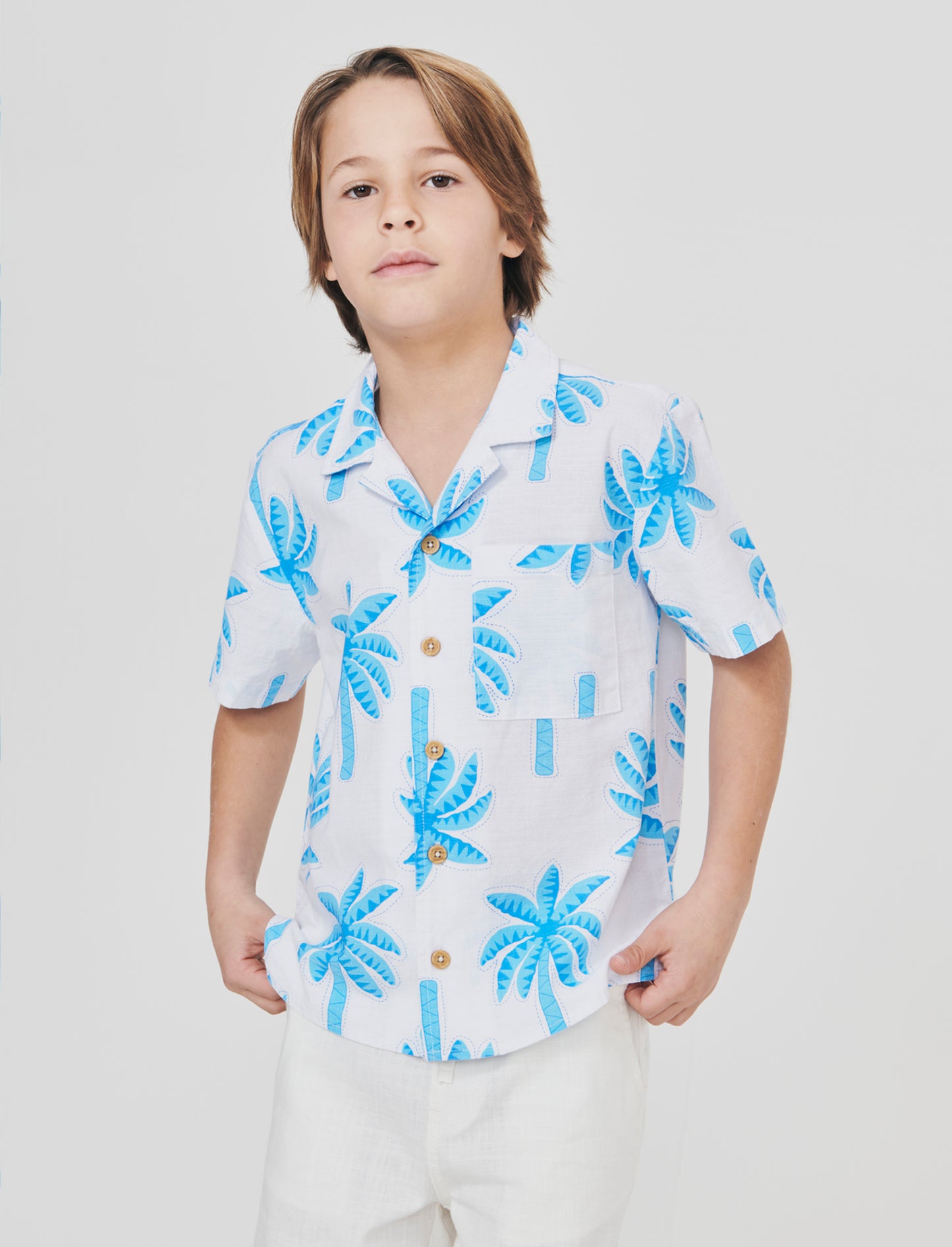 Camicia collo coreana in misto lino - Fantasia
