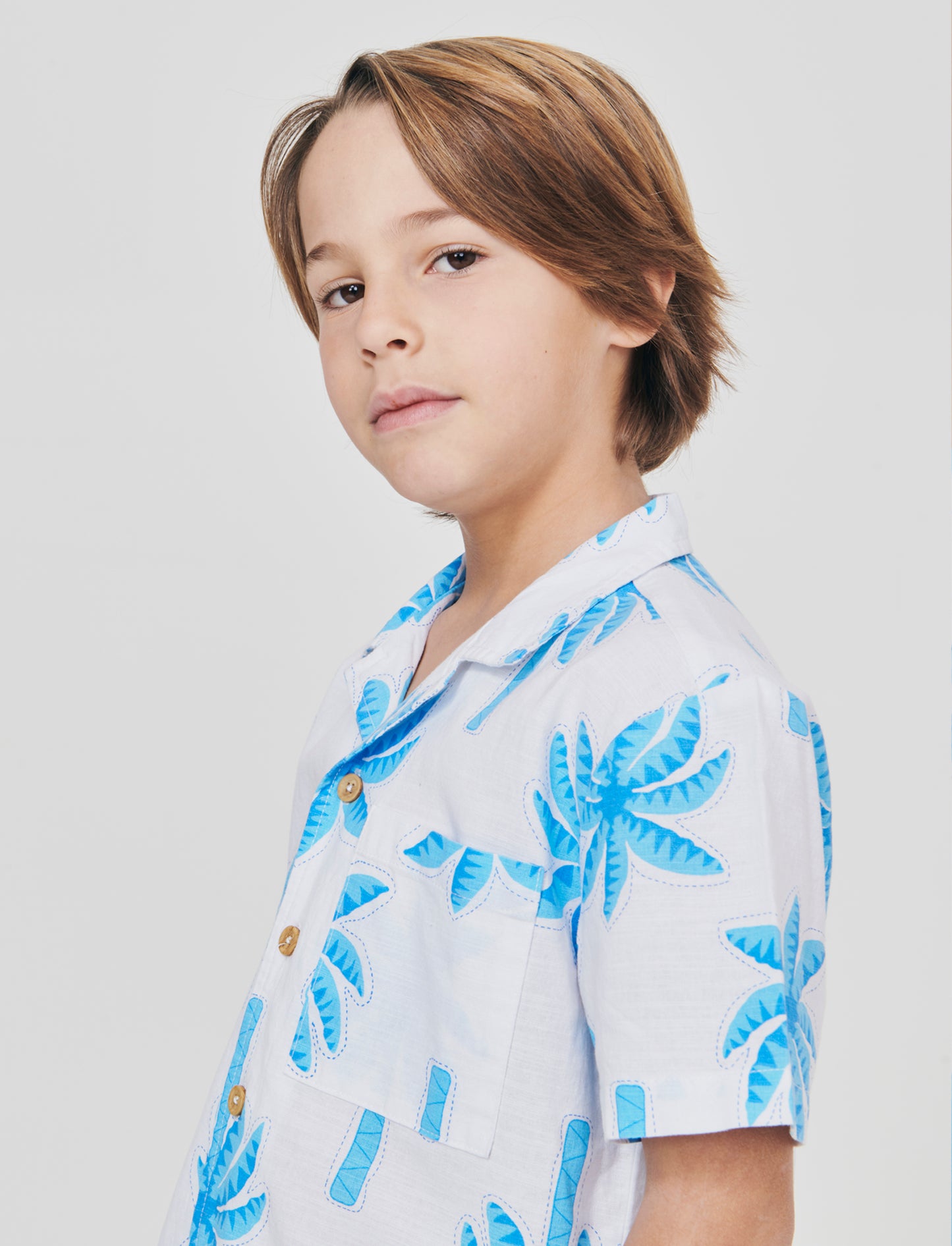 Camicia collo coreana in misto lino - Fantasia