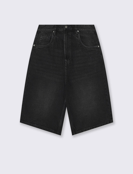 Bermuda Jeans Skater Fit in Denim Slavato - Nero
