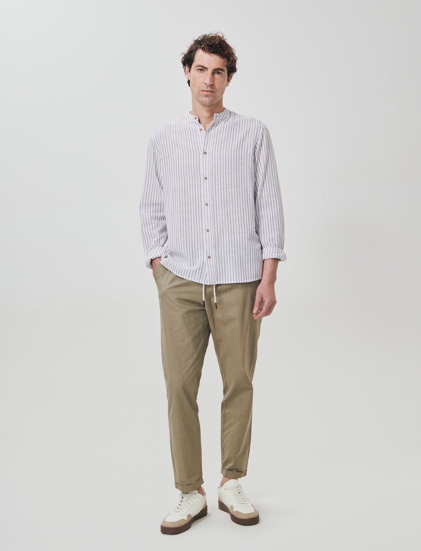 Camicia a righe in effetto lino - Bianco